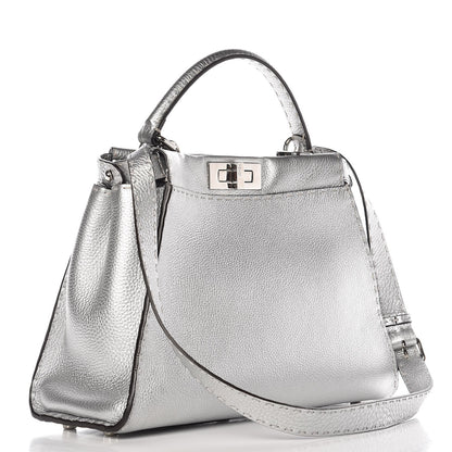 Fendi Cuoio Romano Lux Selleria Medium Peekaboo Iconic Satchel Argento 4 of 9
