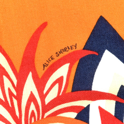 Hermes Cashmere Silk Three Graces Shawl 140 Orange Capucine Marine 4 of 6
