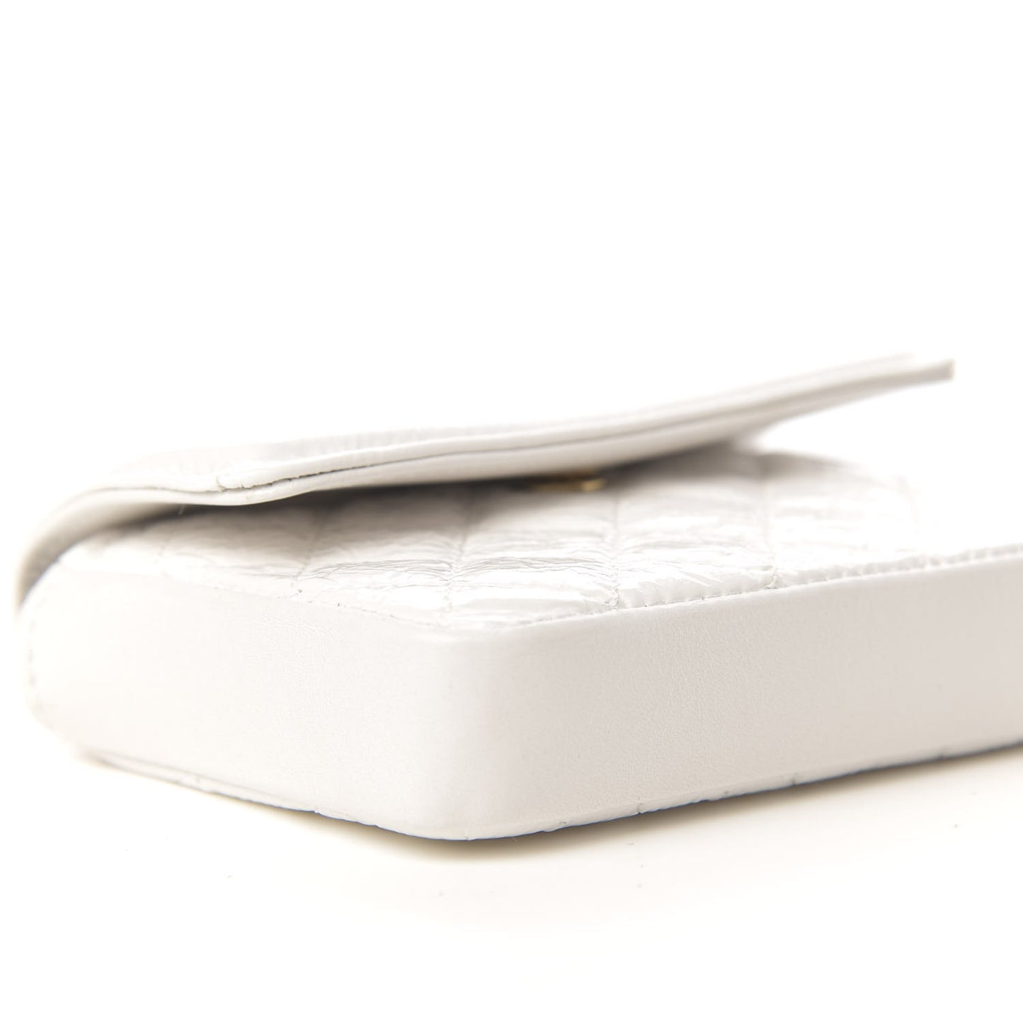 Shiny Aged Calfskin Quilted Waist Belt Bag White