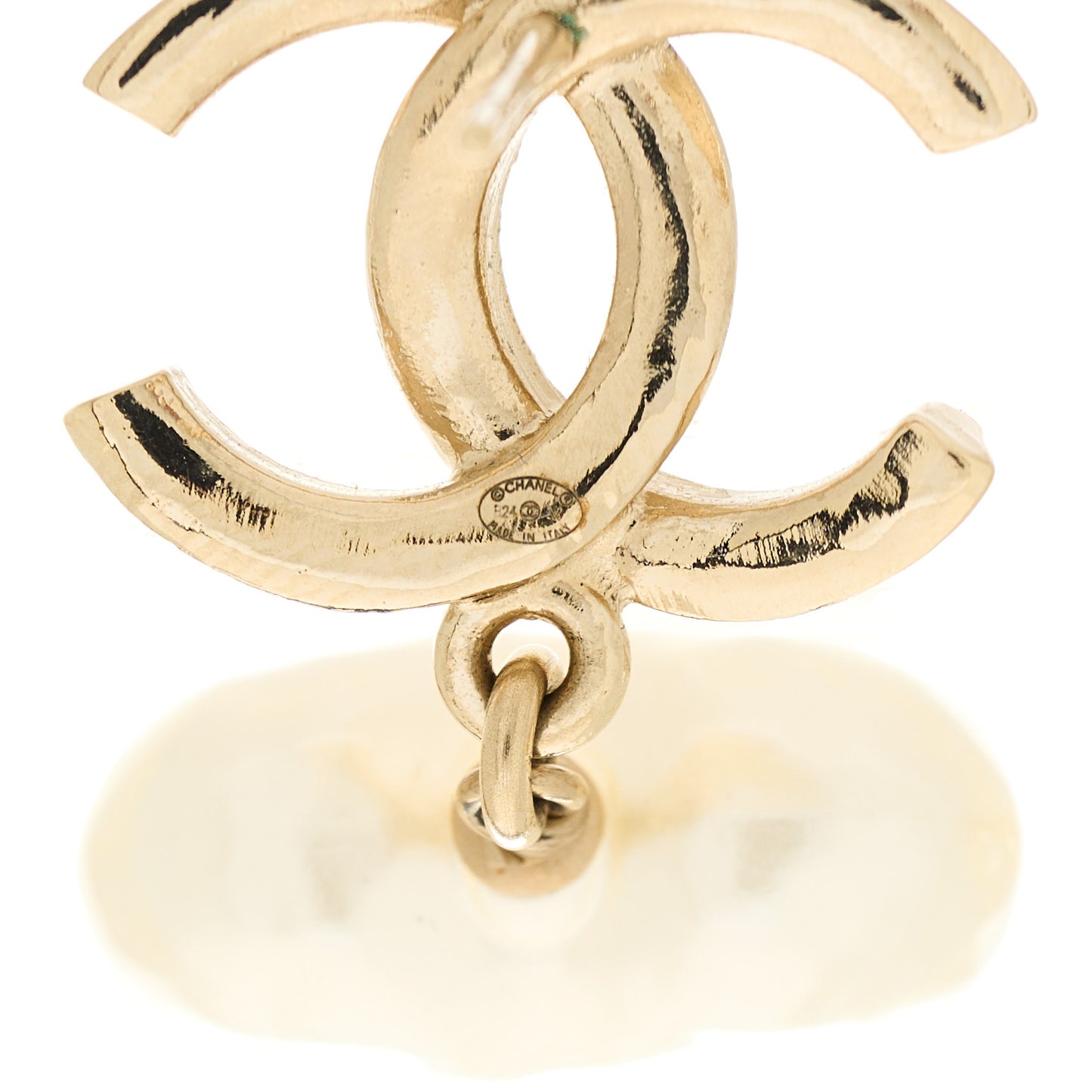 Pearl CC Heart Drop Earrings Gold