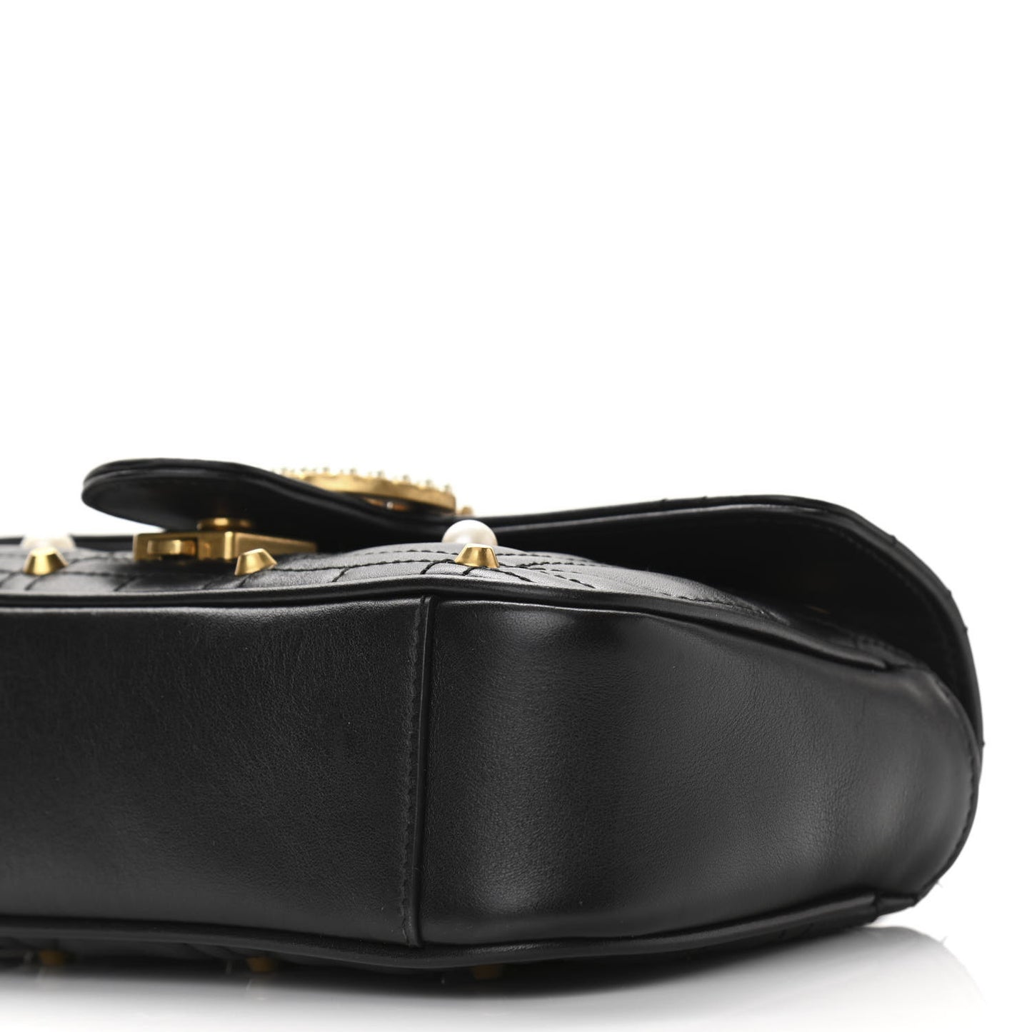 Calfskin Matelasse Studded Mini Pearly GG Marmont Shoulder Bag Black