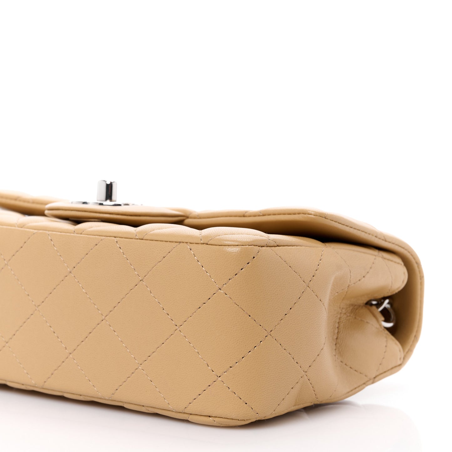 Lambskin Quilted Mini Rectangular Flap Beige