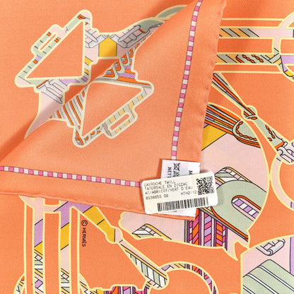 Hermes Silk Tatersale en Zig Zag Pocket Square Abricot Vert D'eau 3 of 4
