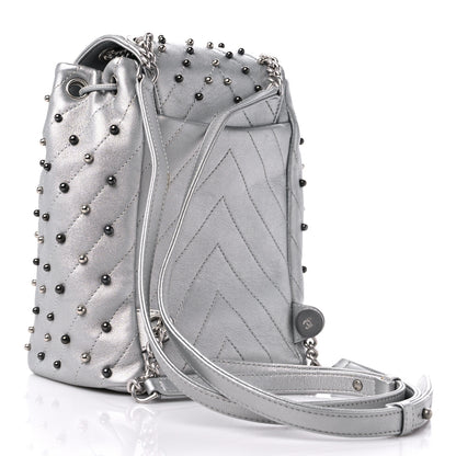 Chanel Metallic Lambskin Chevron Quilted Studded Stud Wars Backpack Silver 3 of 11