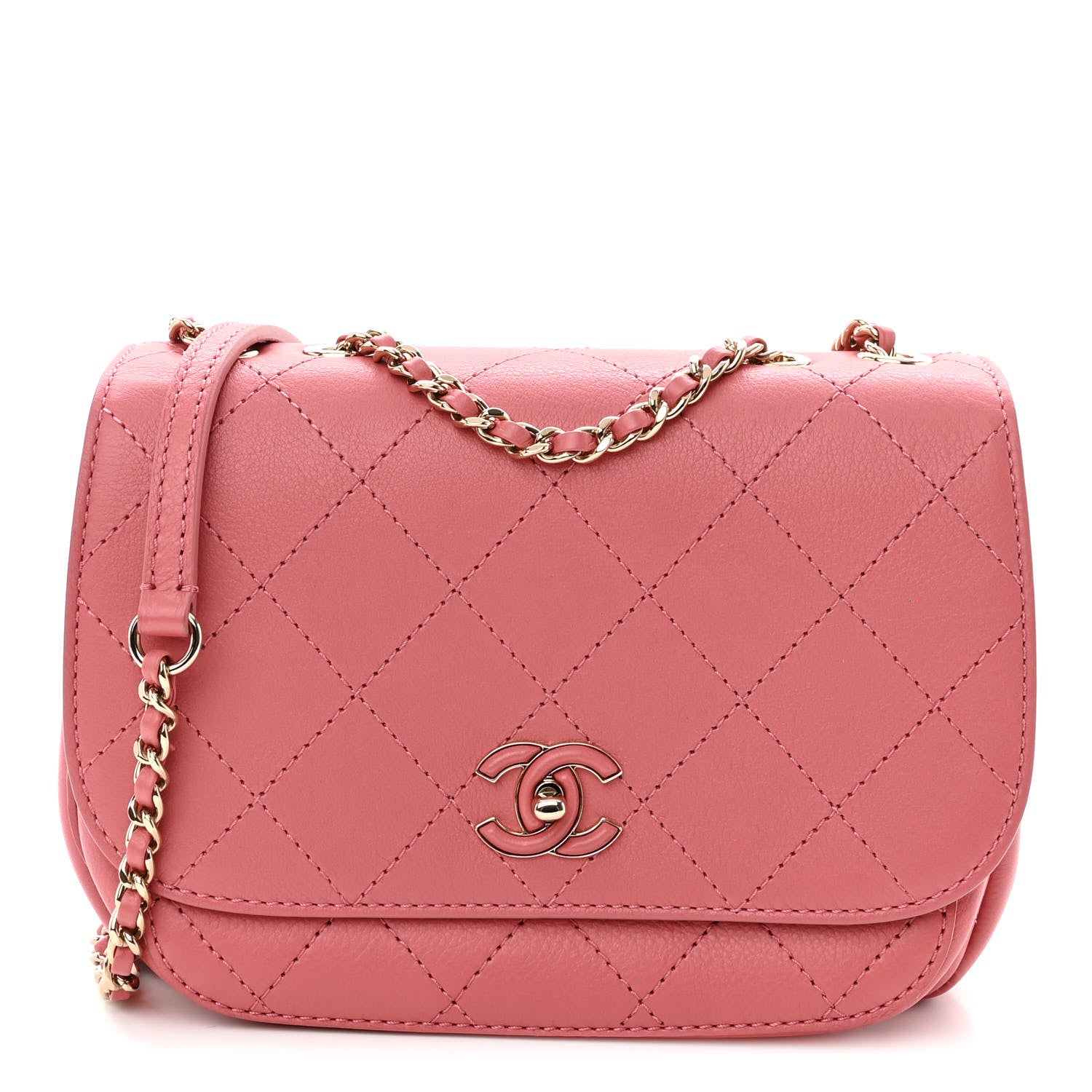 Chanel Calfskin Stitched Small Flap Bag Pink 1 of 9