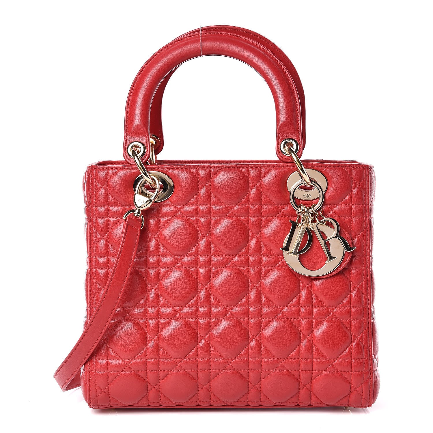 Christian Dior Lambskin Cannage Medium Lady Dior Red 1 of 9