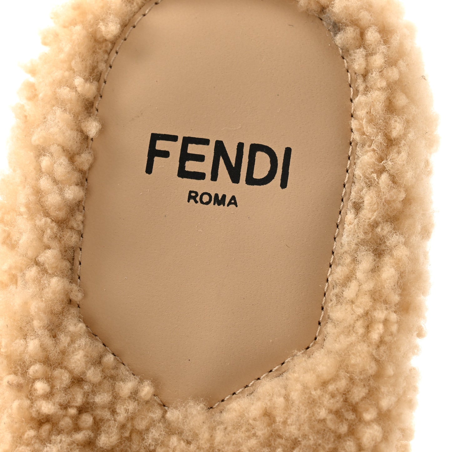 Shearling FF Baguette Slide Sandals 36 Beige Naturale