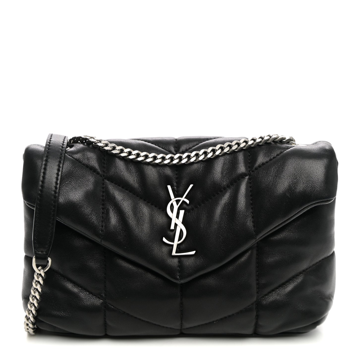 Lambskin Quilted Toy Loulou Puffer Monogram Chain Satchel Black