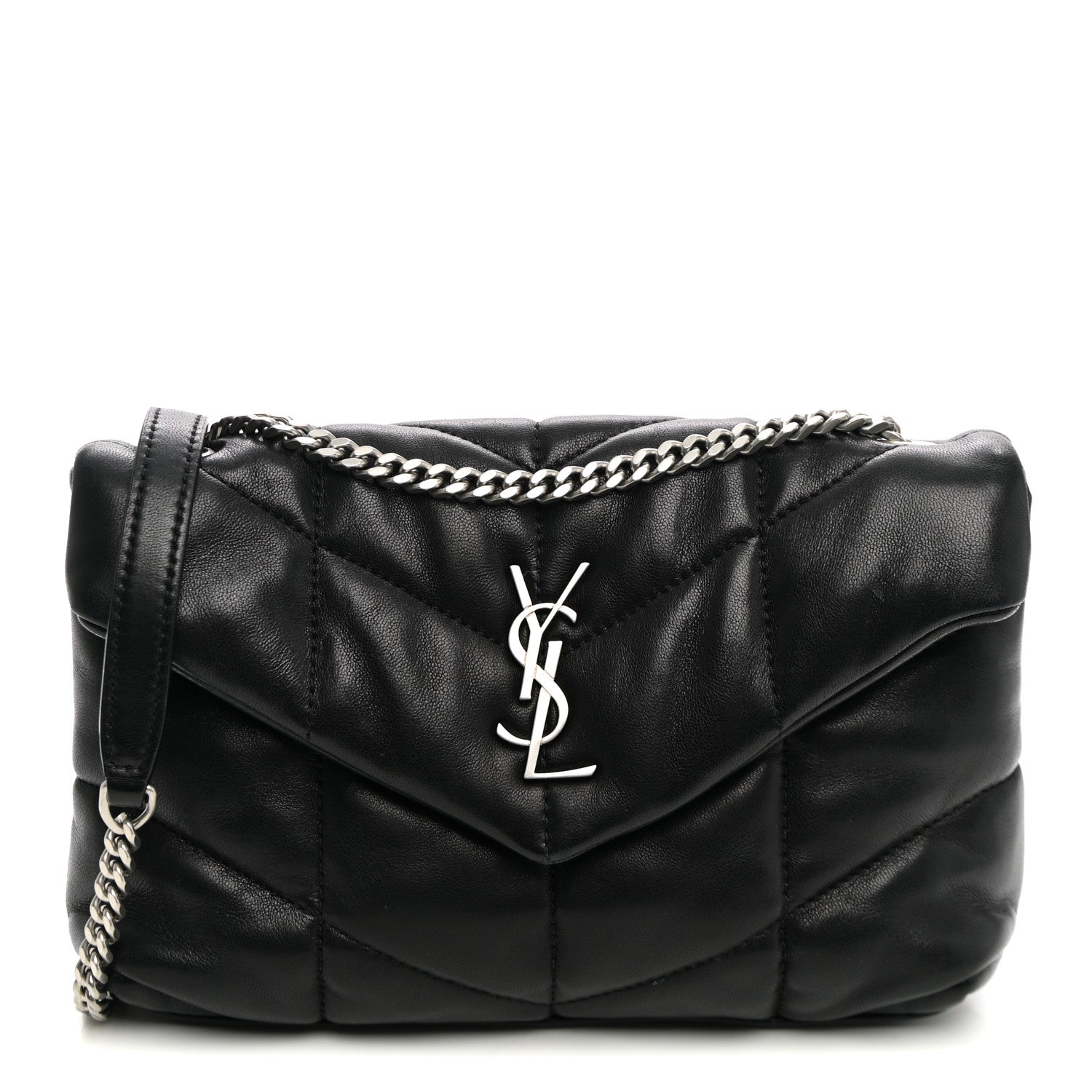 Saint Laurent Lambskin Quilted Toy Loulou Puffer Monogram Chain Satchel Black 1 of 10
