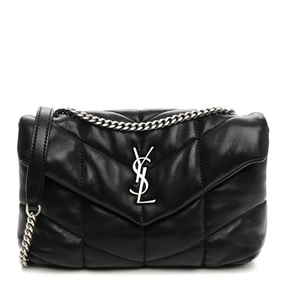 Saint Laurent Lambskin Quilted Toy Loulou Puffer Monogram Chain Satchel Black 1 of 10