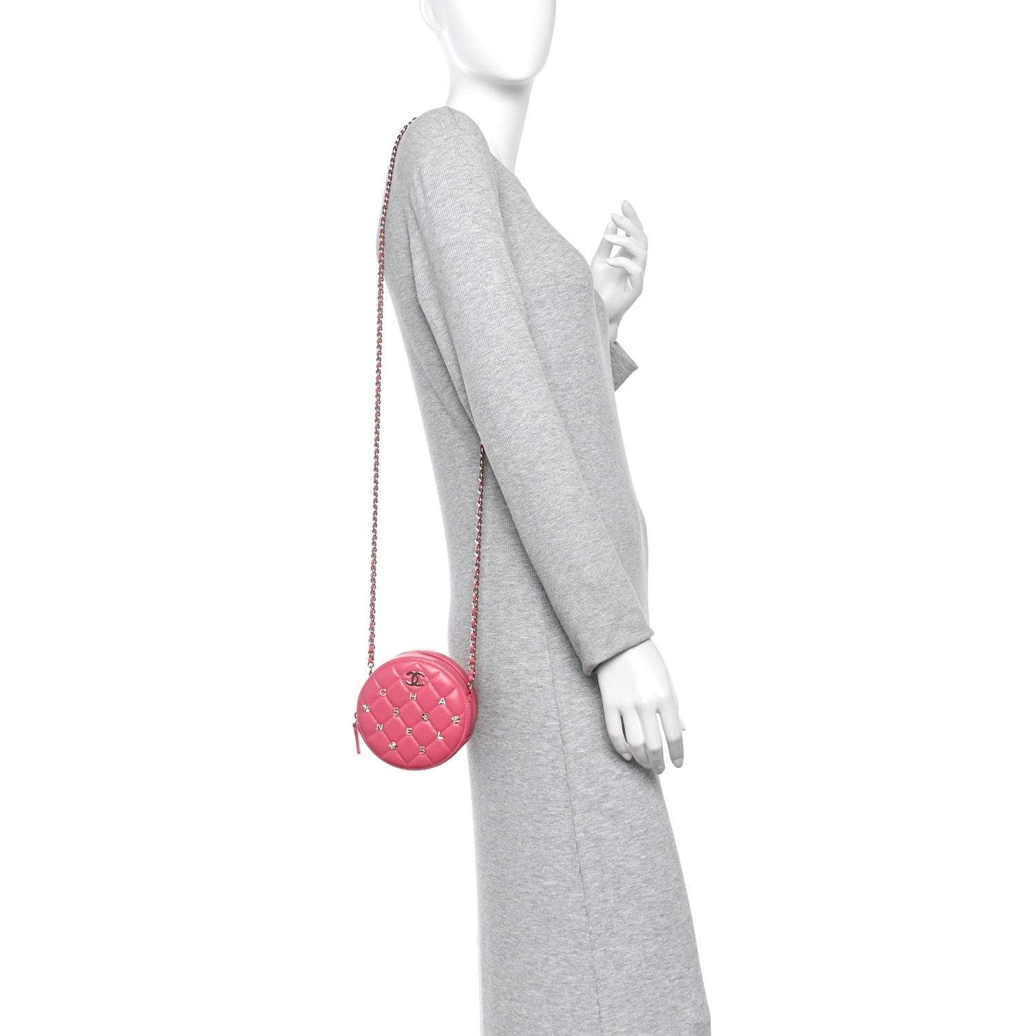 Chanel Lambskin Quilted All About Chanel Round Clutch With Chain Pink 2 of 11
