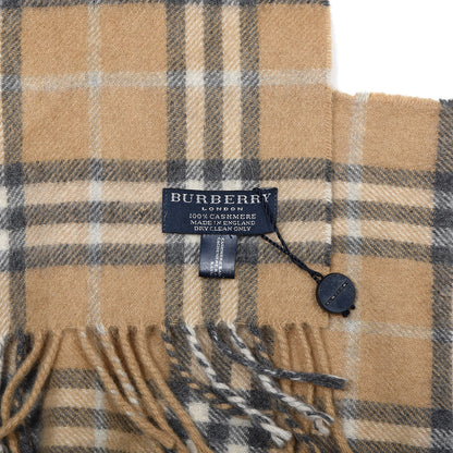 Burberry Cashmere House Check Fringe Scarf Beige 3 of 3