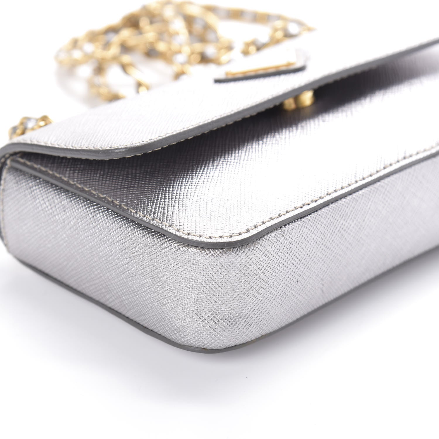 Prada Metallic Saffiano Chain Shoulder Bag Silver 8 of 8