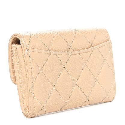 Chanel Caviar Quilted Flap Card Holder Wallet Beige 3 of 10