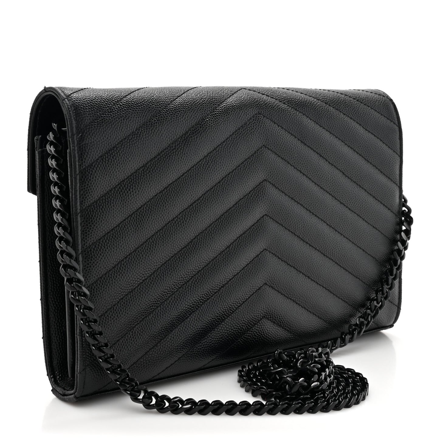 Grain De Poudre Matelasse Chevron Monogram Monochrome Chain Wallet Black