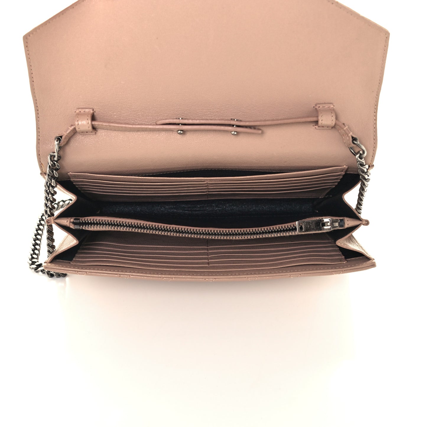 Sheepskin Tri-Quilt Monogram Envelope Chain Wallet Dark Beige