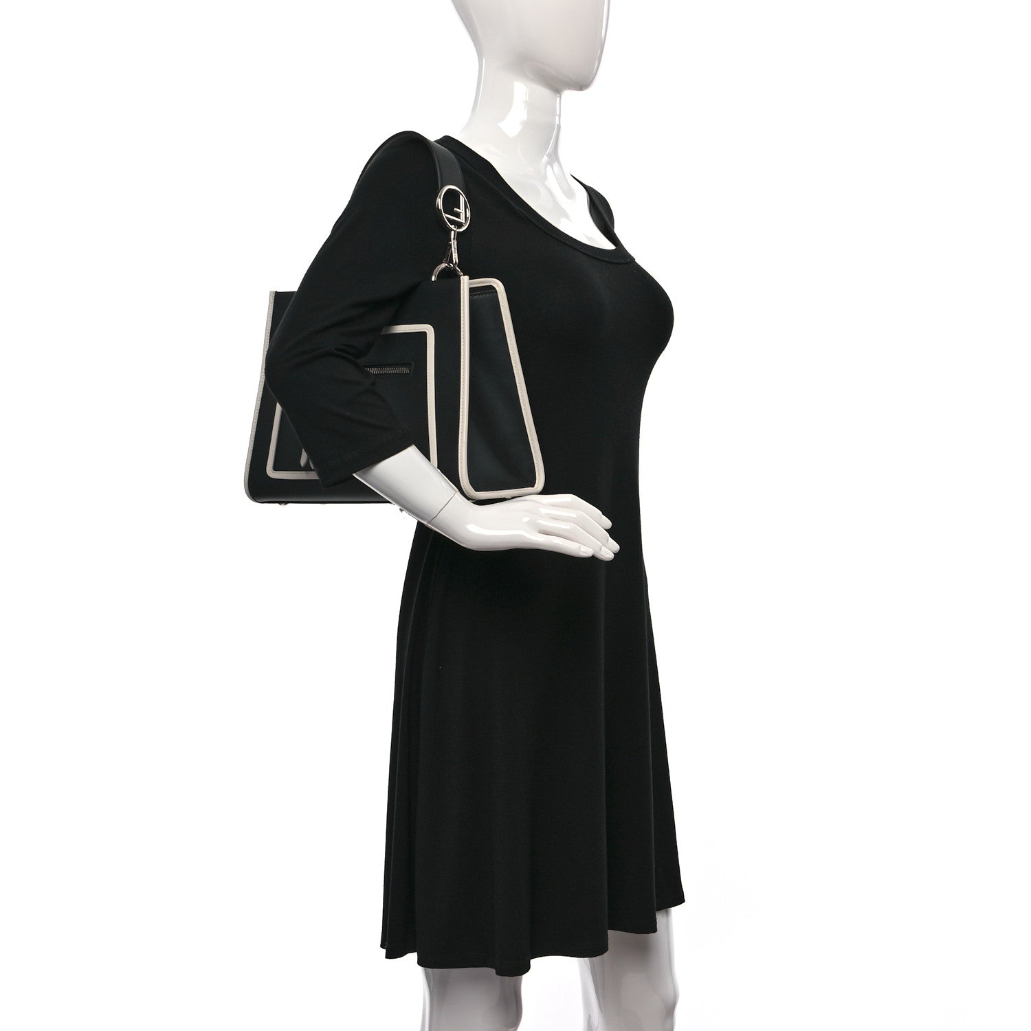 Fendi Vitello Century Opaco F is Fendi Bi-Color Small Runaway Satchel Black White Ice 2 of 8