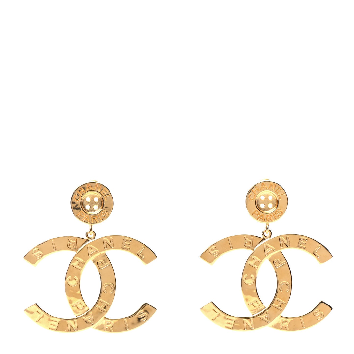 Metal Large Paris Button Earrings Gold