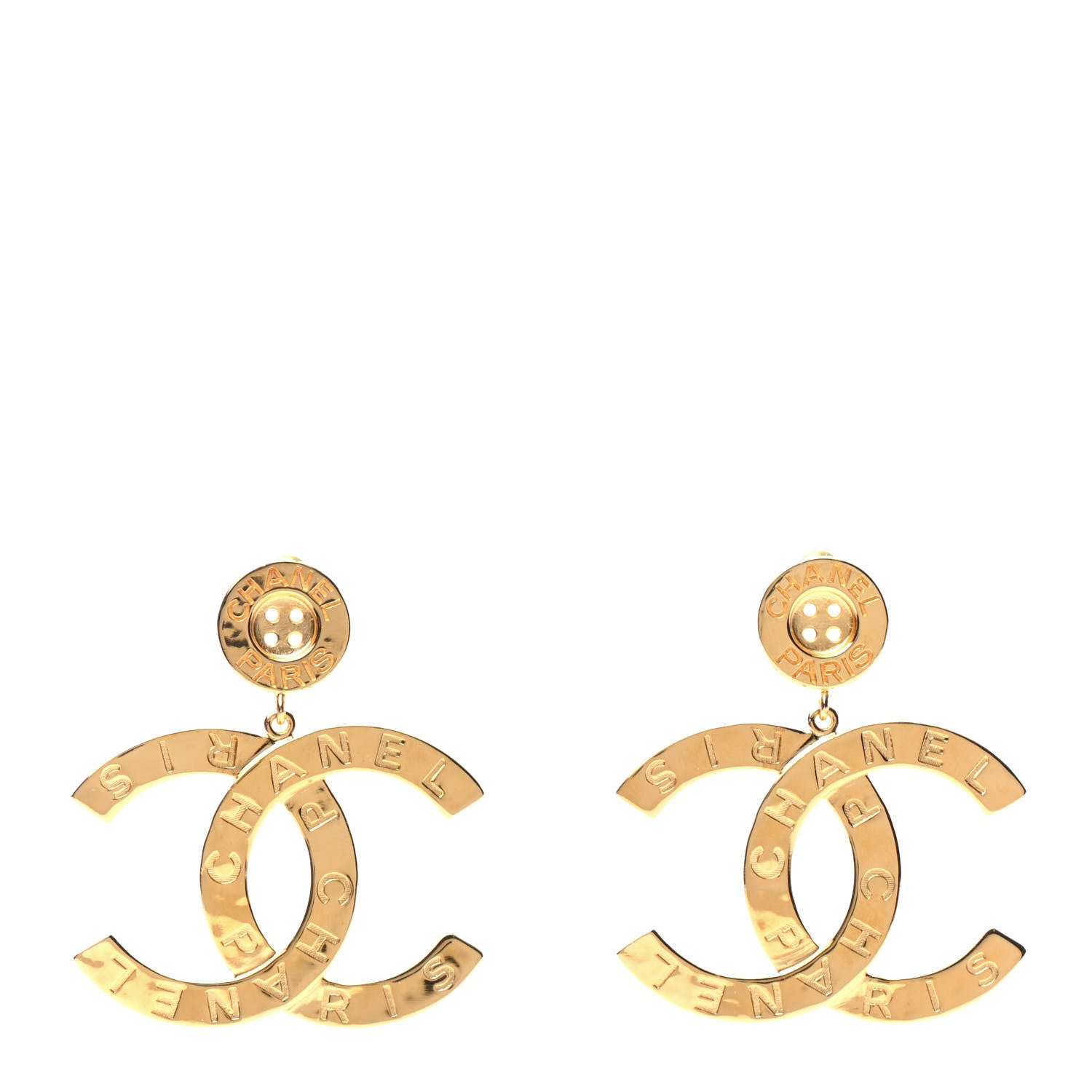 Chanel Metal Large Paris Button Earrings Gold 1 of 5