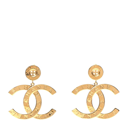 Chanel Metal Large Paris Button Earrings Gold 1 of 5