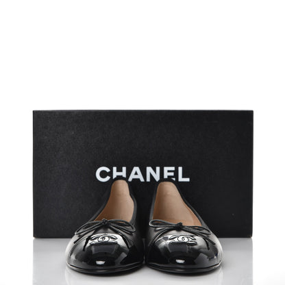 Chanel Lambskin Patent Cap Toe Ballerina Flats 41 Black 11 of 11