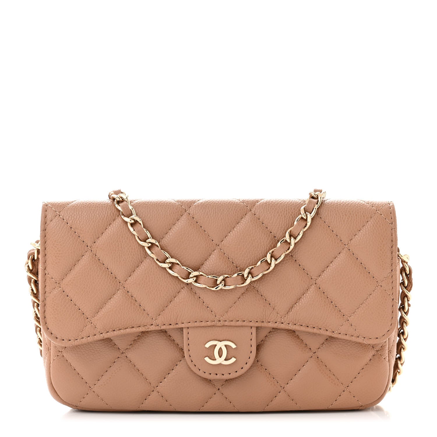 Chanel Caviar Quilted Flap Phone Holder With Chain Beige 1 of 13