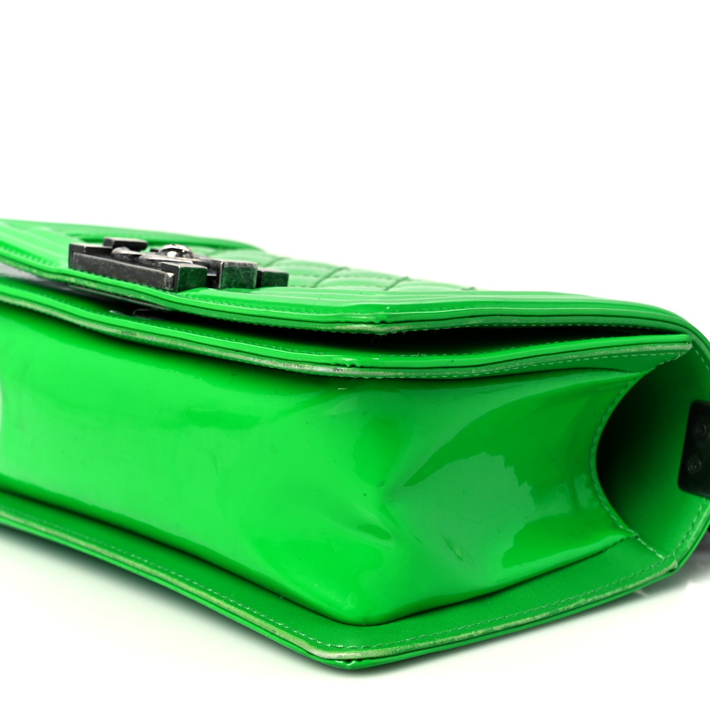 Patent Quilted Small Boy Flap Green
