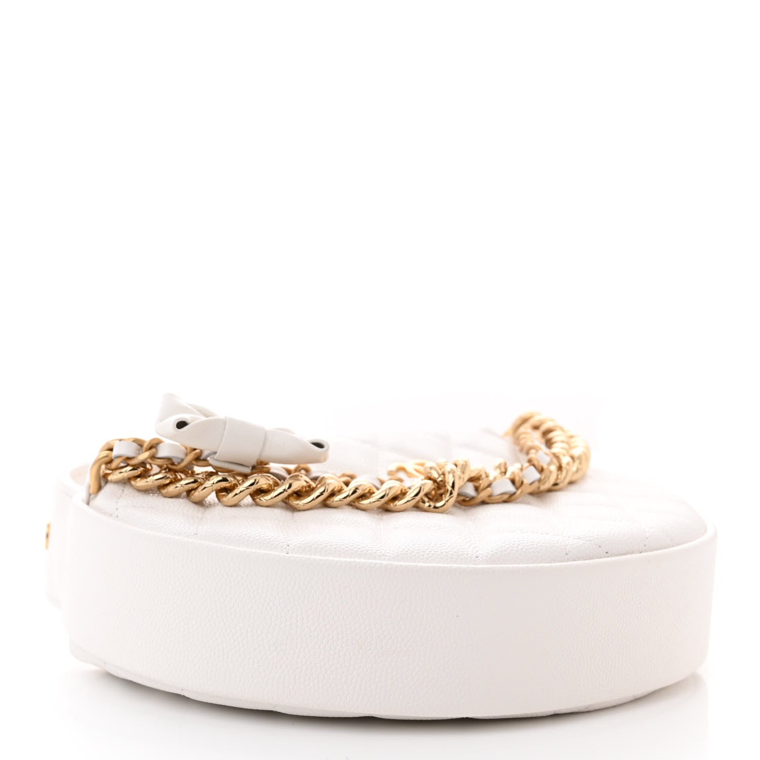 Chanel Shiny Caviar Quilted Bow Pouch Hobo White 4 of 11