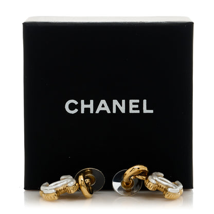Chanel Metal Enamel CC Drop Earrings White Gold 5 of 5