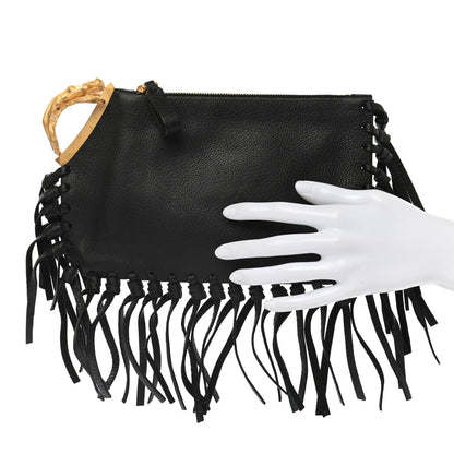 Valentino Garavani Calfskin C-Rockee Sagittarius Fringe Clutch Black 2 of 8