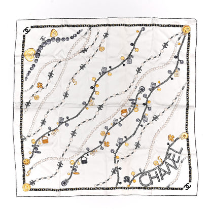 Chanel Silk CC Logo Charms Scarf White Gold Black 1 of 3