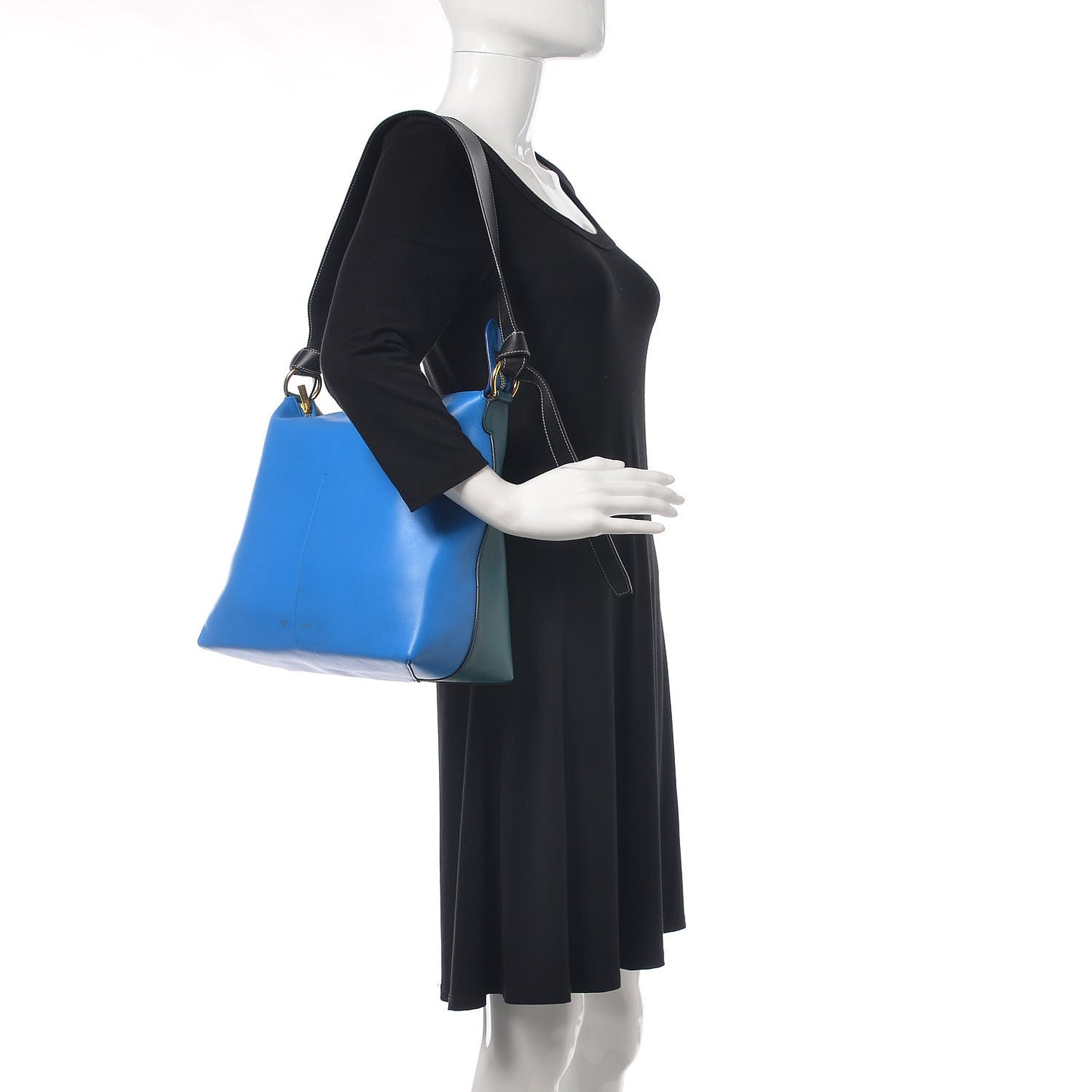 Shiny Smooth Calfskin Zipped Twisted Cabas Bright Blue Peacock