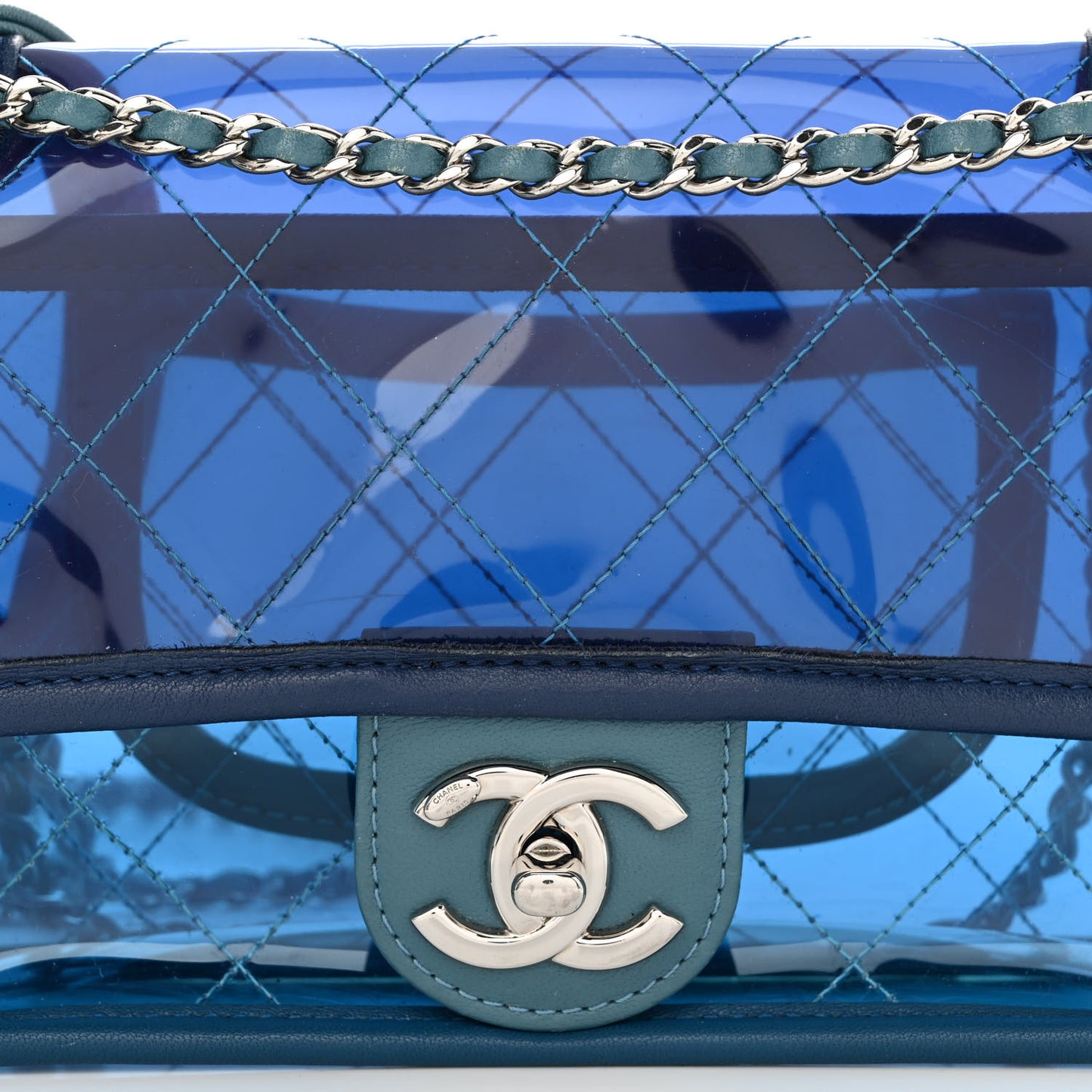 PVC Lambskin Stitched Mini Coco Splash Flap Blue