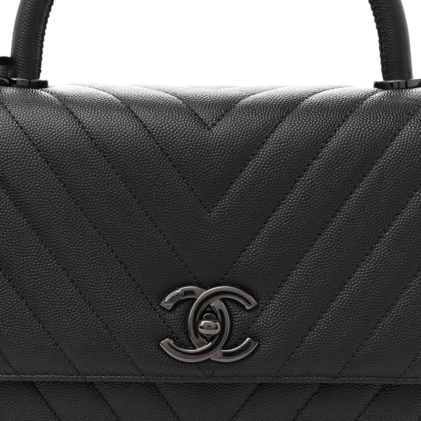 Caviar Chevron Quilted Small Coco Handle Flap So Black