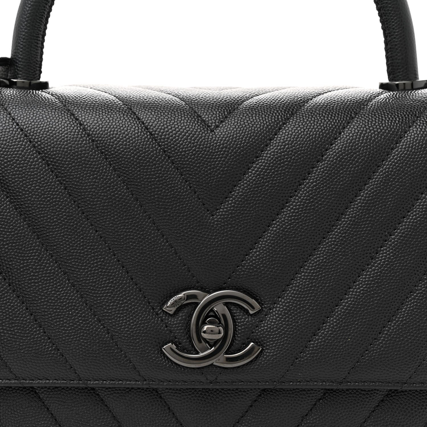 Chanel Caviar Chevron Quilted Small Coco Handle Flap So Black 8 of 11