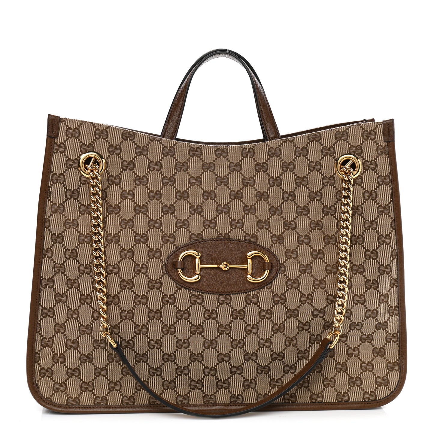 Monogram Calfskin Large Horsebit 1955 Tote Bag Beige Brown Sugar