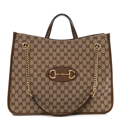 Gucci Monogram Calfskin Large Horsebit 1955 Tote Bag Beige Brown Sugar 1 of 10