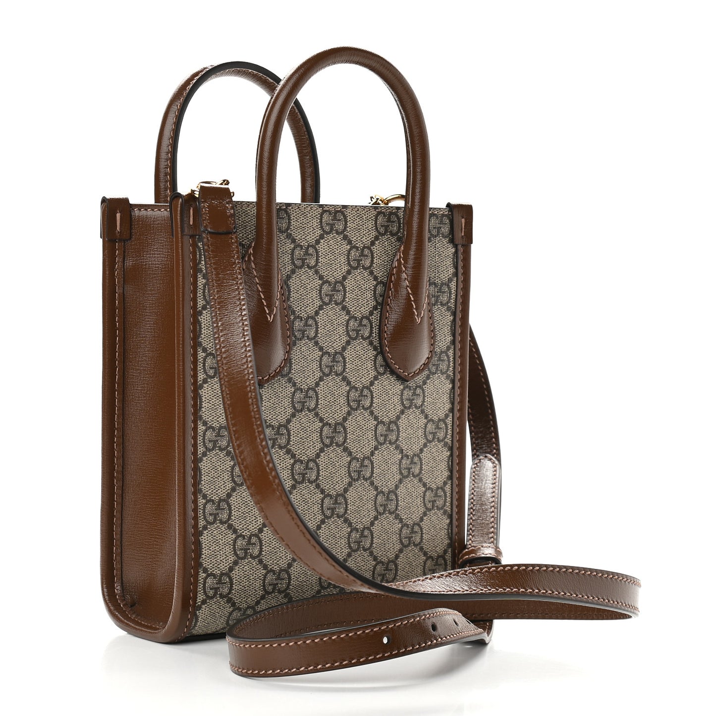 GG Supreme Monogram Azalea Calfskin Mini Retro Interlocking G Tote Bag Beige Ebony Brown Sugar