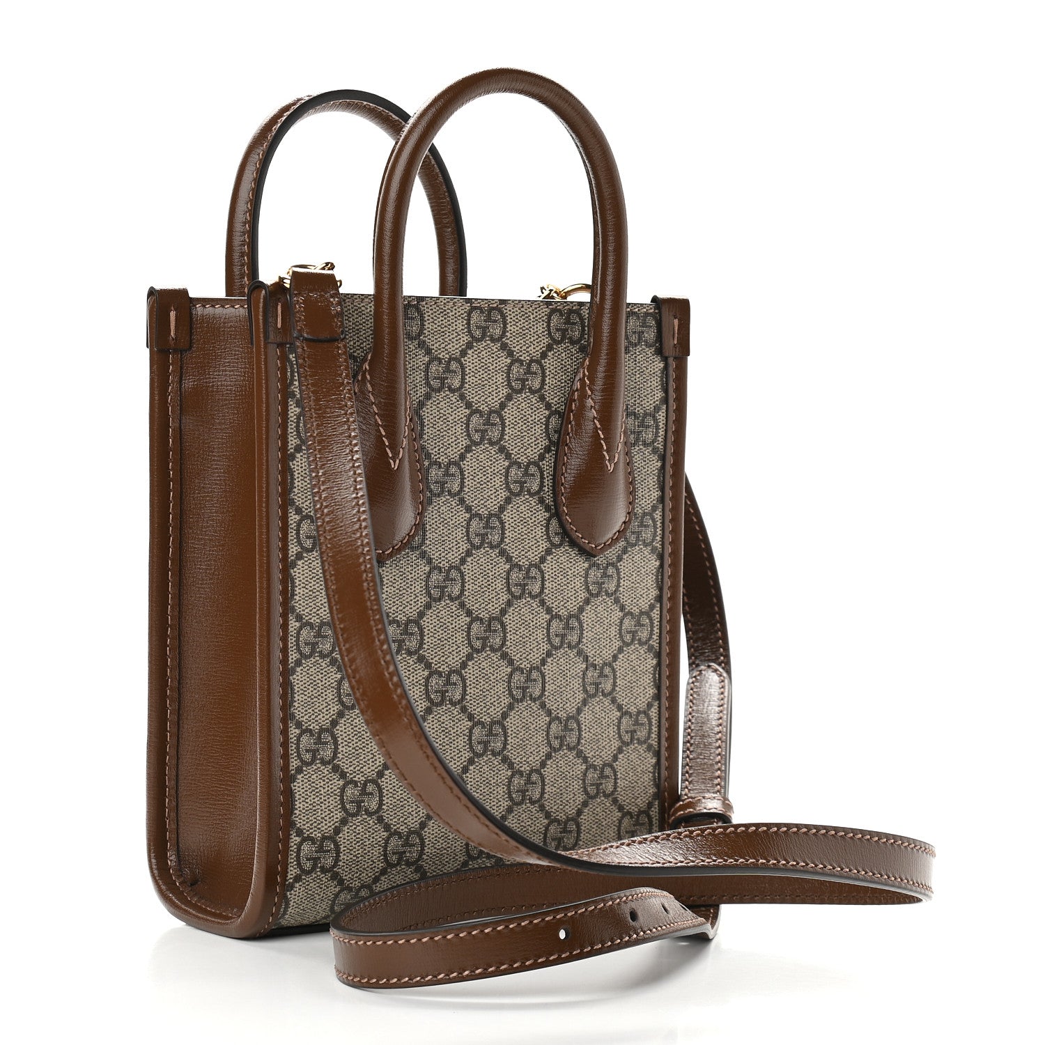 Gucci GG Supreme Monogram Azalea Calfskin Mini Retro Interlocking G Tote Bag Beige Ebony Brown Sugar 2 of 9