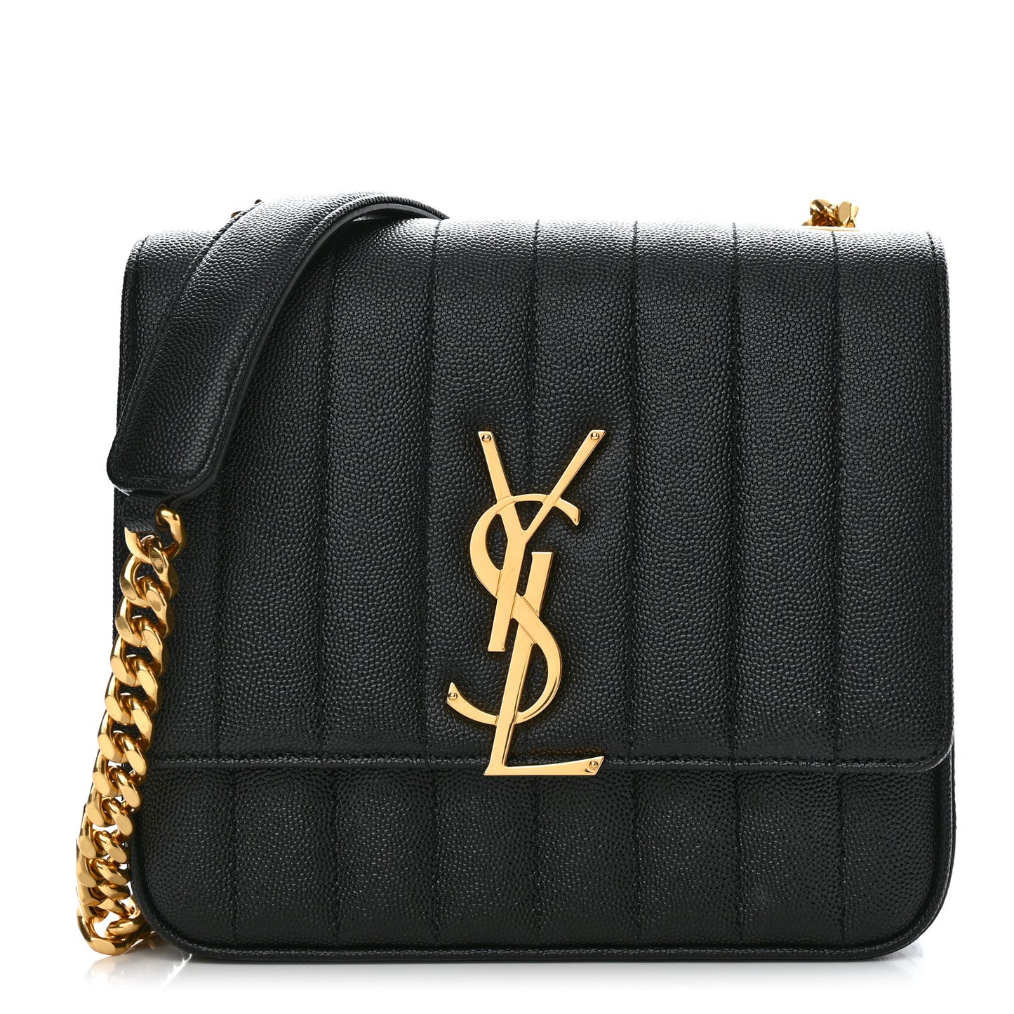 Grain De Poudre Matelasse Monogram Medium Vicky Chain Bag Black