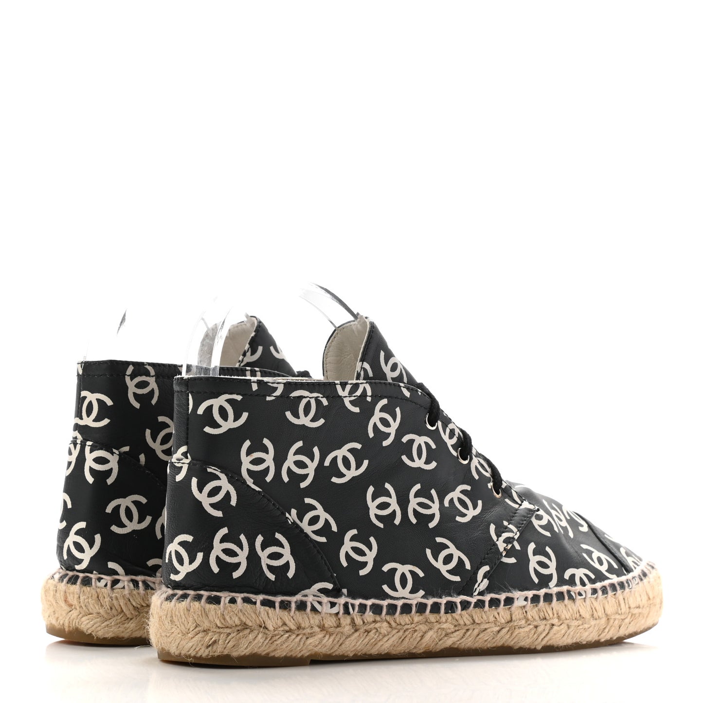Lambskin Printed CC Lace Up Espadrilles 38 Black White