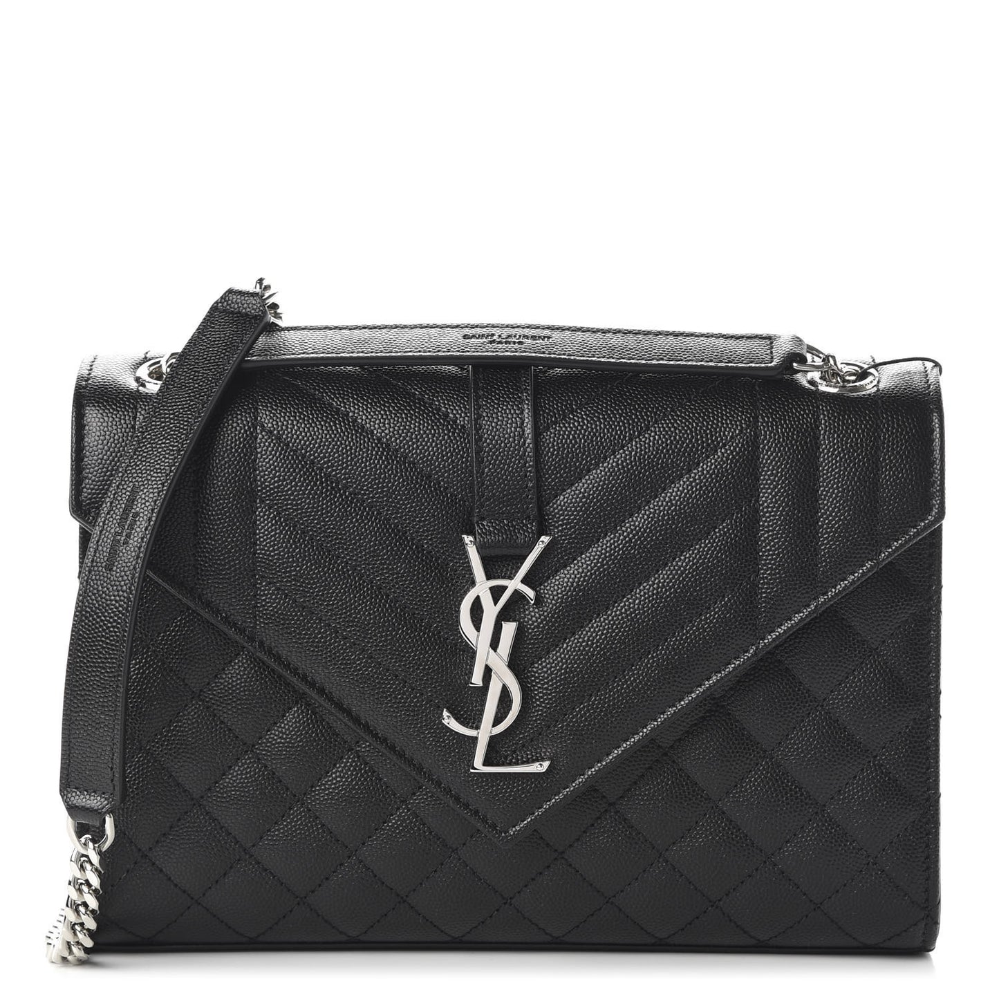 Grain De Poudre Textured Mixed Matelasse Triquilt Medium Monogram Satchel Black