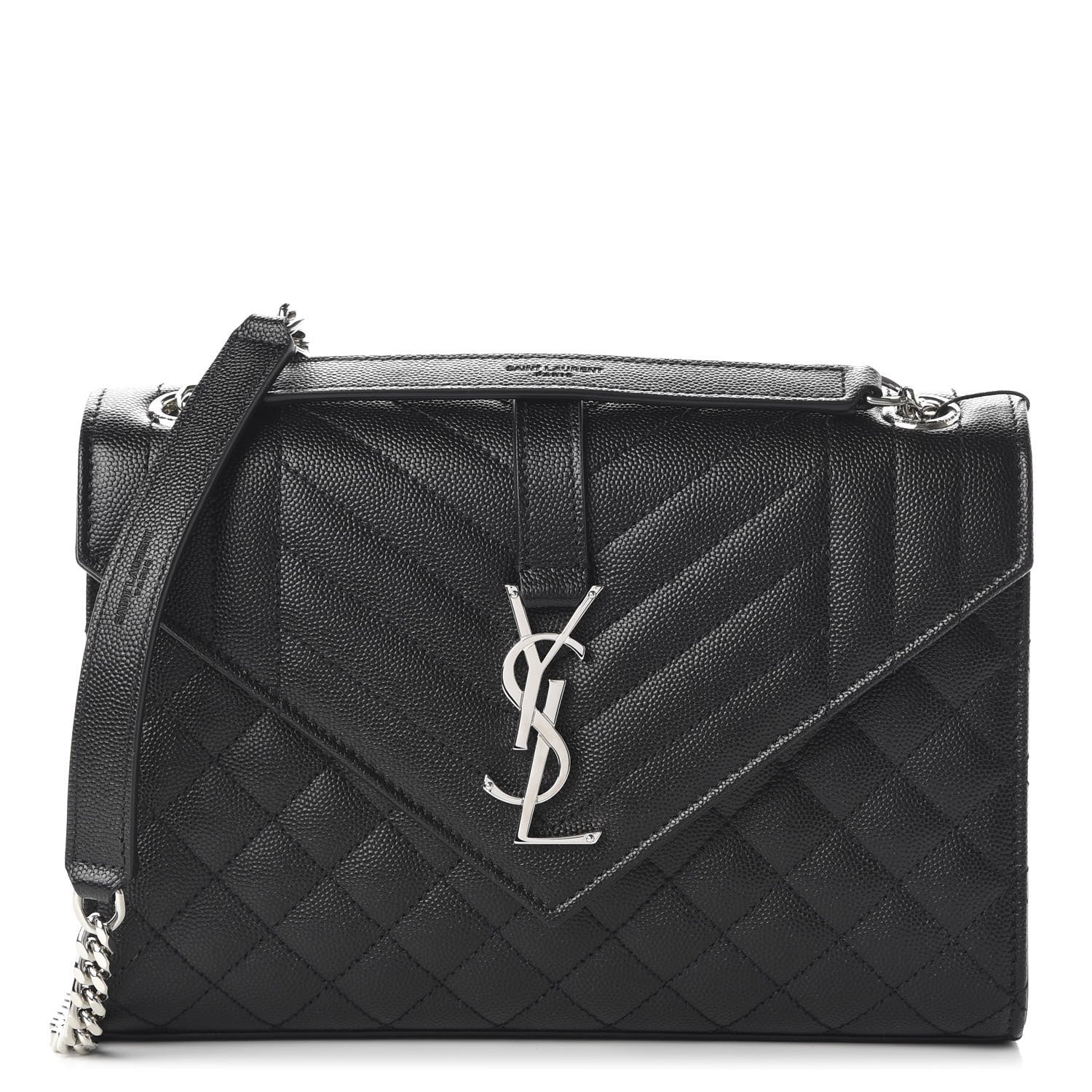 Saint Laurent Grain De Poudre Textured Mixed Matelasse Triquilt Medium Monogram Satchel Black 1 of 10