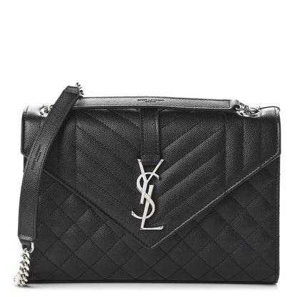 Saint Laurent Grain De Poudre Textured Mixed Matelasse Triquilt Medium Monogram Satchel Black 1 of 10