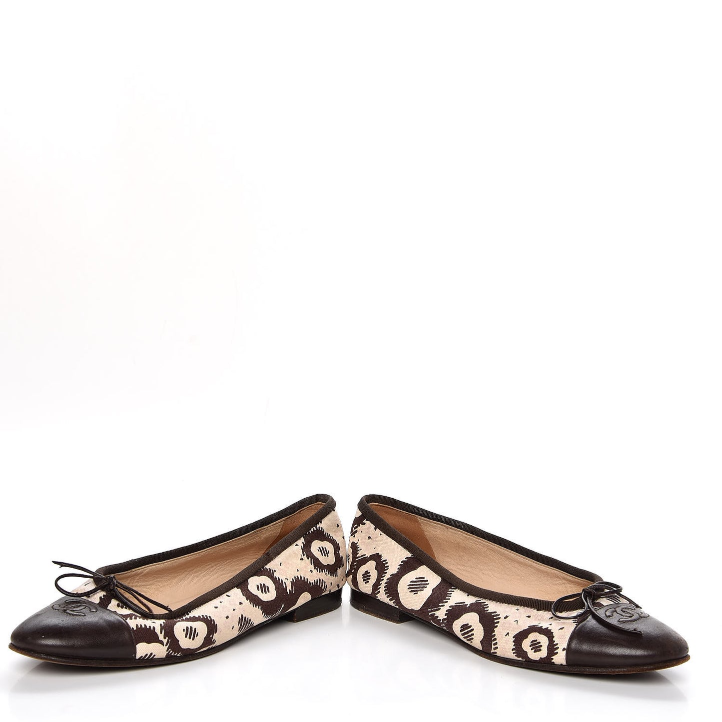 Lambskin Canvas Printed CC Cap Toe Ballerina Flats 39 Brown