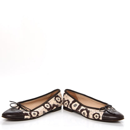 Chanel Lambskin Canvas Printed CC Cap Toe Ballerina Flats 39 Brown 6 of 13