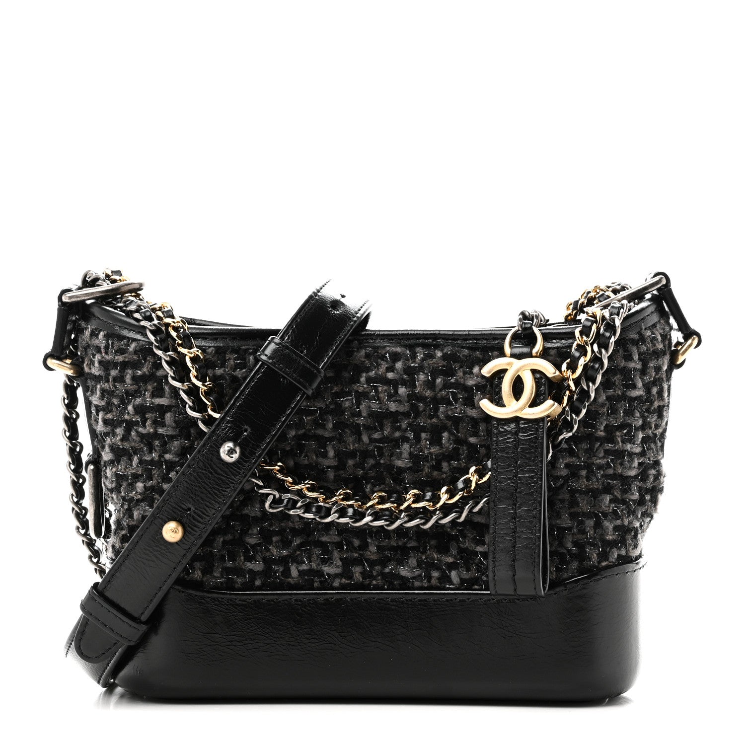 Chanel Tweed Calfskin Small Gabrielle Hobo Black 1 of 10