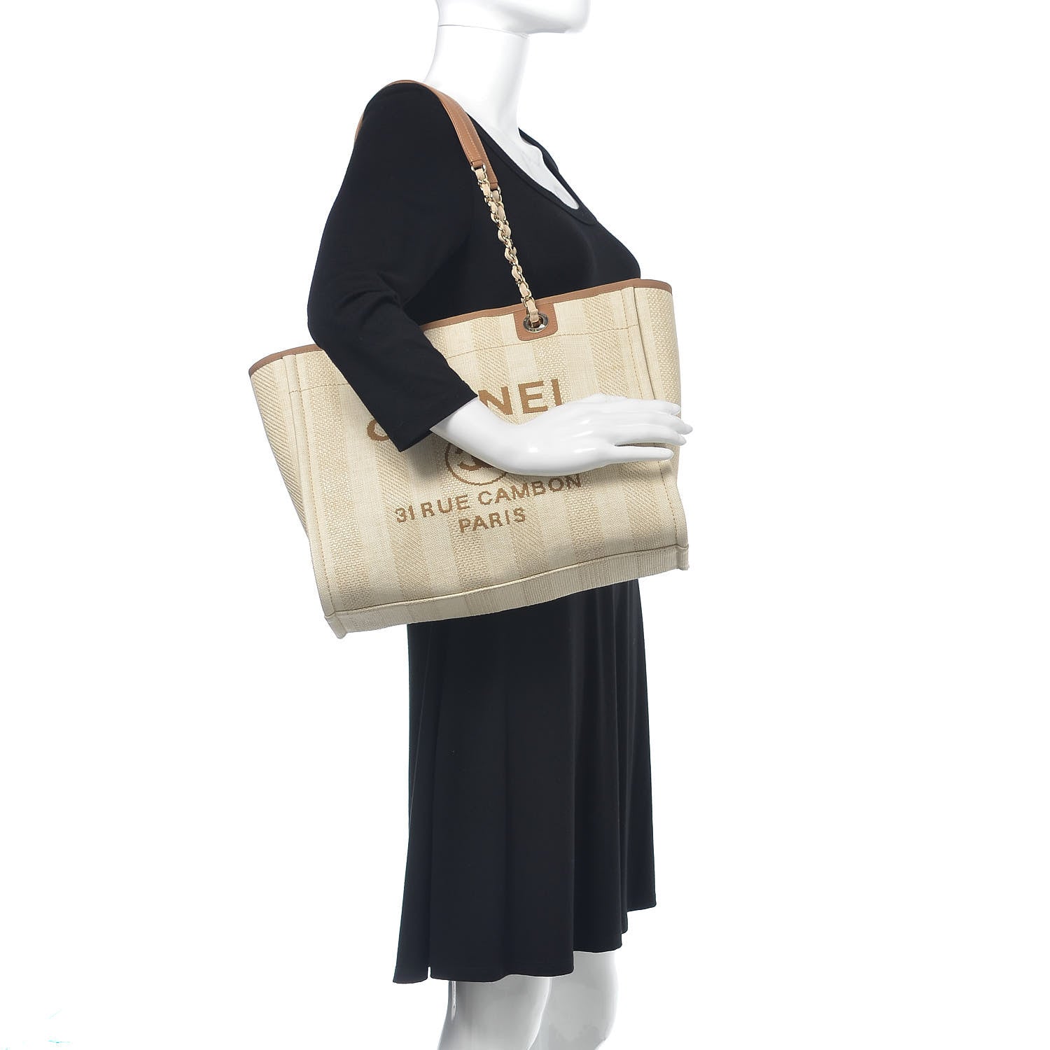 Chanel Straw Raffia Calfskin Striped Small Deauville Tote Beige 2 of 11