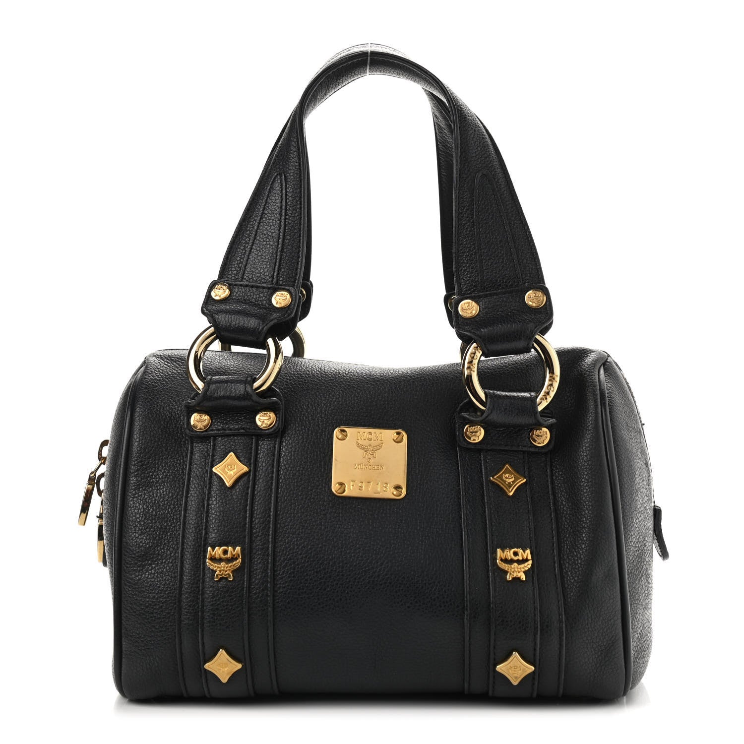 MCM Grained Calfskin Studded Boston Bag Black 1 of 11