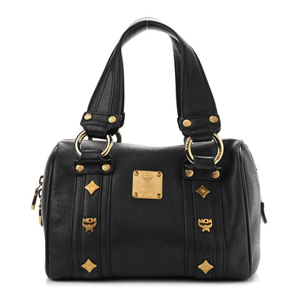 MCM Grained Calfskin Studded Boston Bag Black 1 of 11